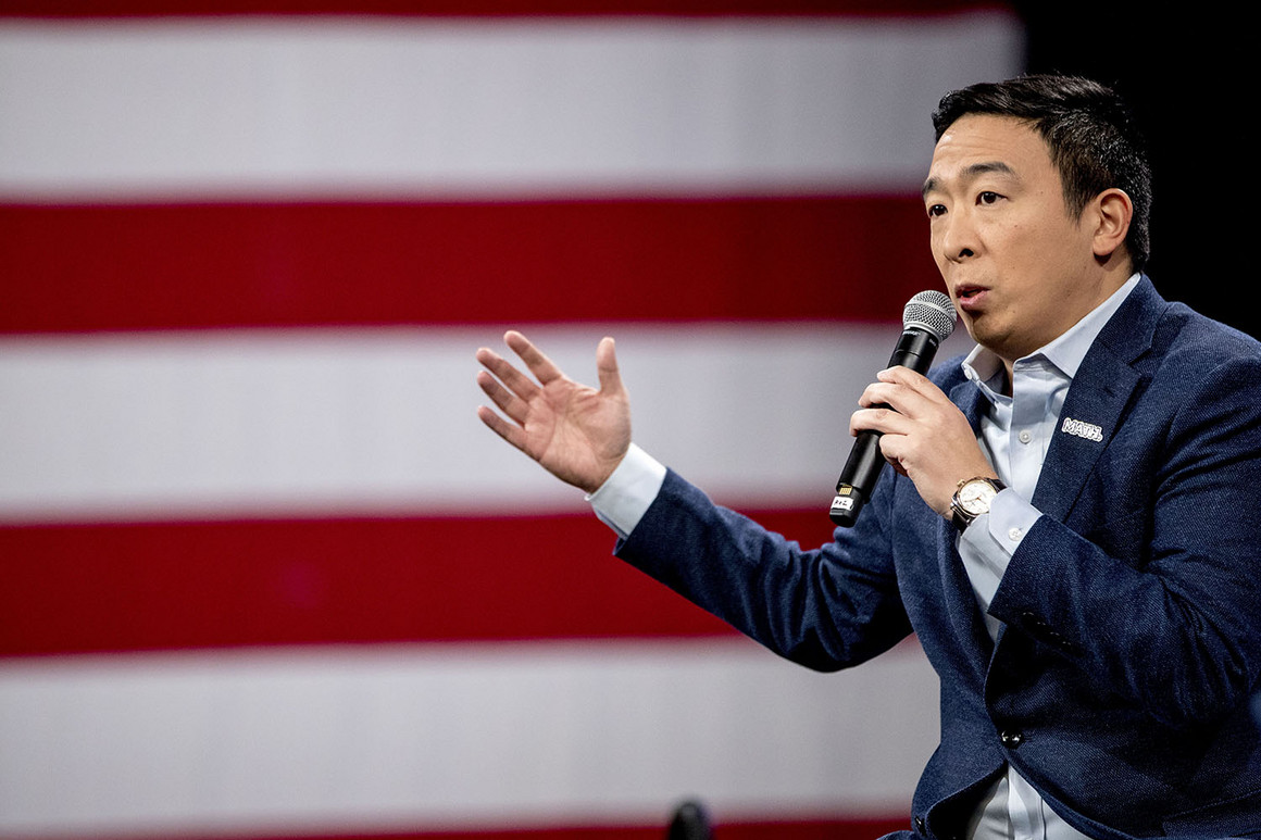 Andrew Yang speaks at a forum. | AP Photo